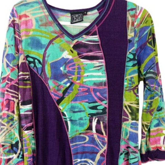 Vintage Fresh Groove Womens Tunic Top  Mixed Media Boho Burnout M - Picture 2 of 3